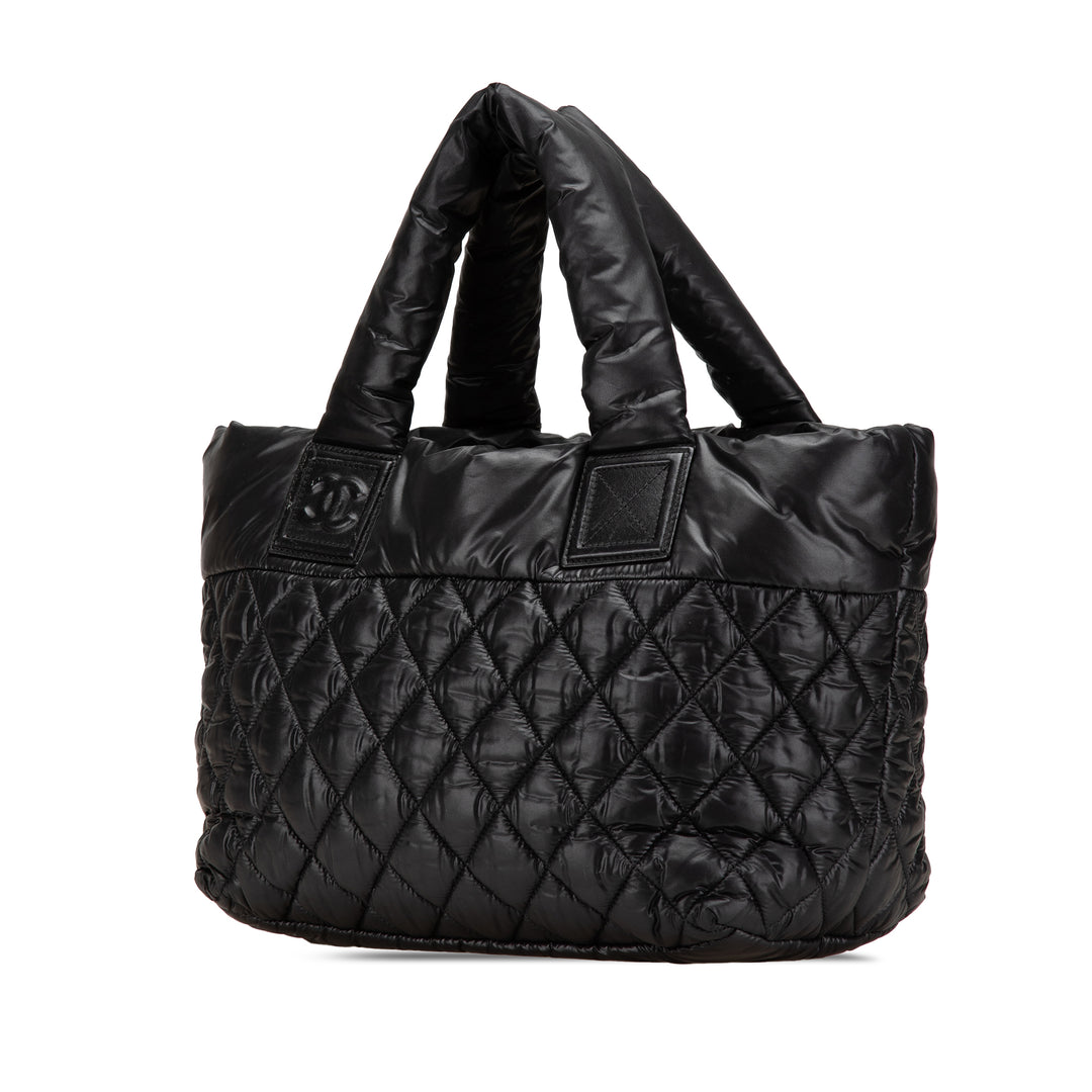 Small Quilted Nylon Coco Cocoon Tote Black - Gaby Paris
