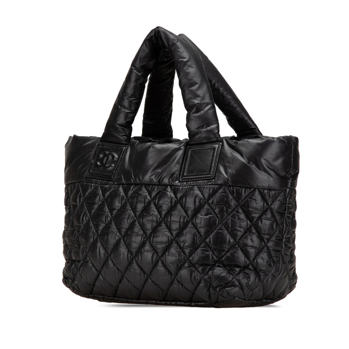 Small Quilted Nylon Coco Cocoon Tote Black - Gaby Paris