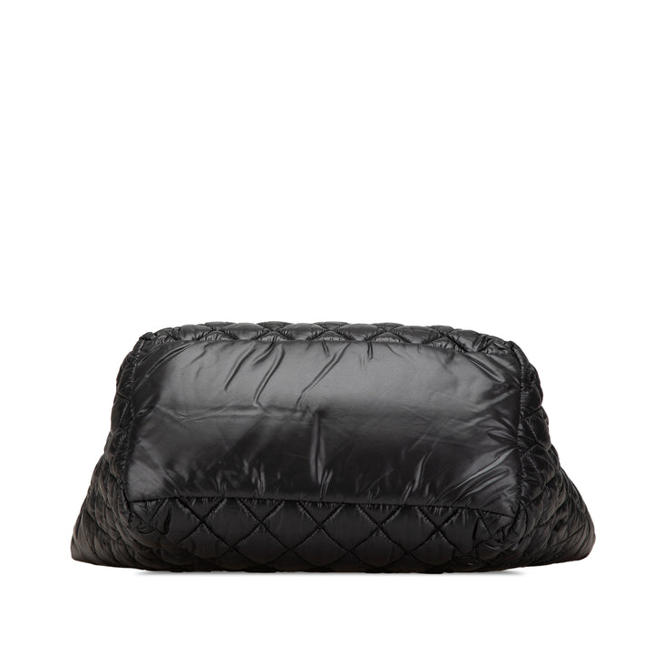 Small Quilted Nylon Coco Cocoon Tote Black - Gaby Paris