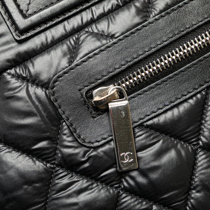 Small Quilted Nylon Coco Cocoon Tote Black - Gaby Paris