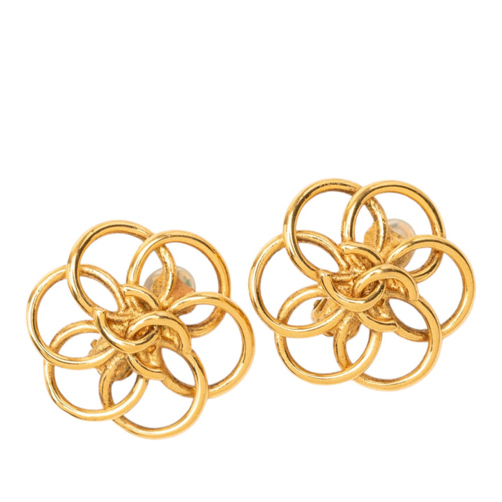 Chanel CC plaqué Flower Hoop Clip On Boucles d’oreilles