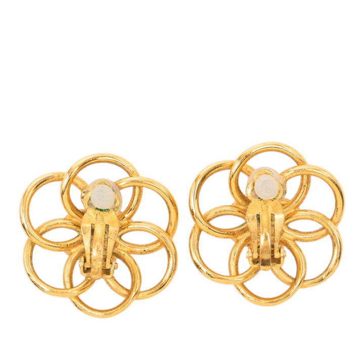 Chanel CC plaqué Flower Hoop Clip On Boucles d’oreilles