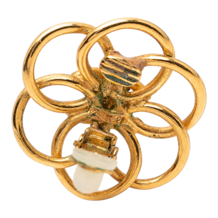 Chanel CC plaqué Flower Hoop Clip On Boucles d’oreilles