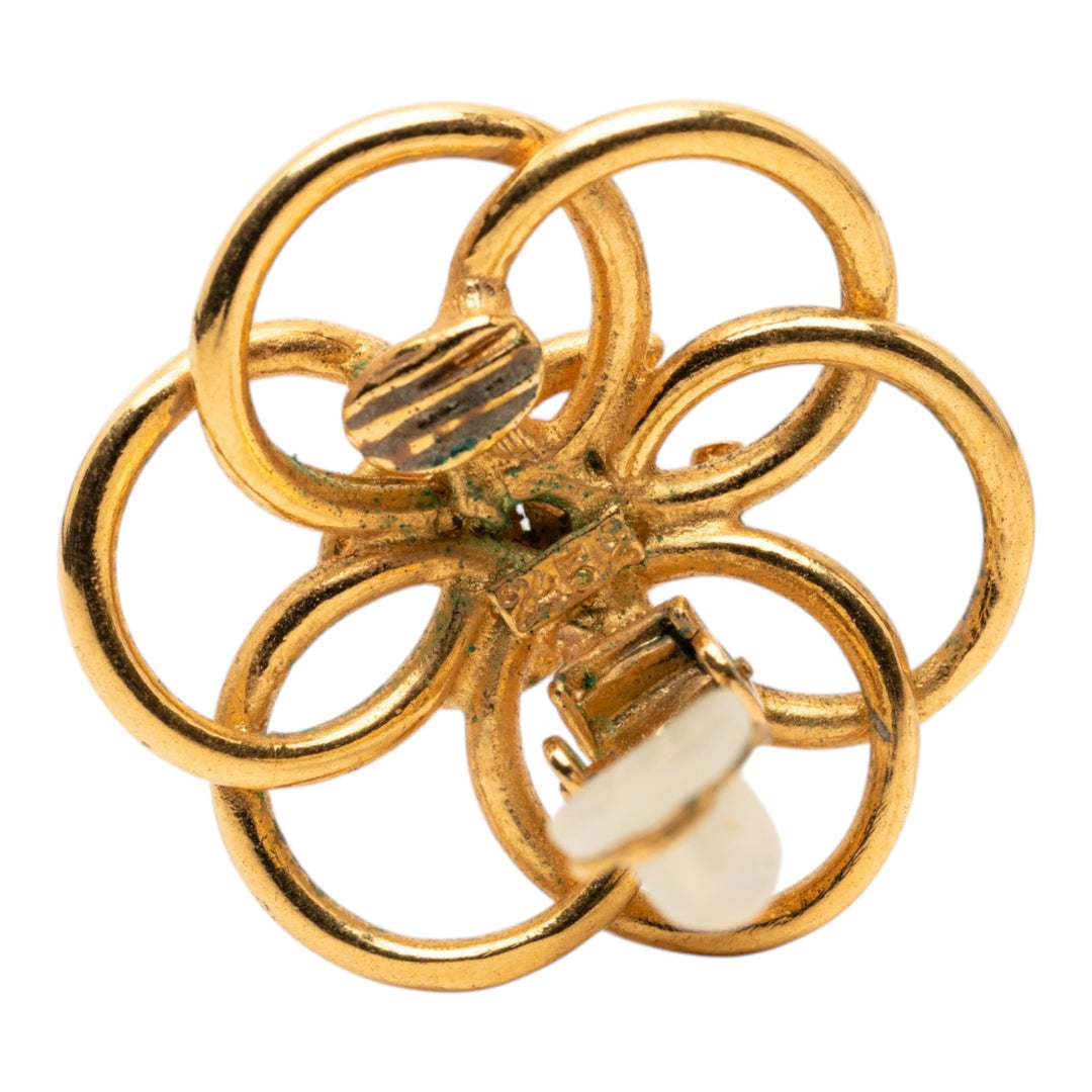 Chanel CC plaqué Flower Hoop Clip On Boucles d’oreilles