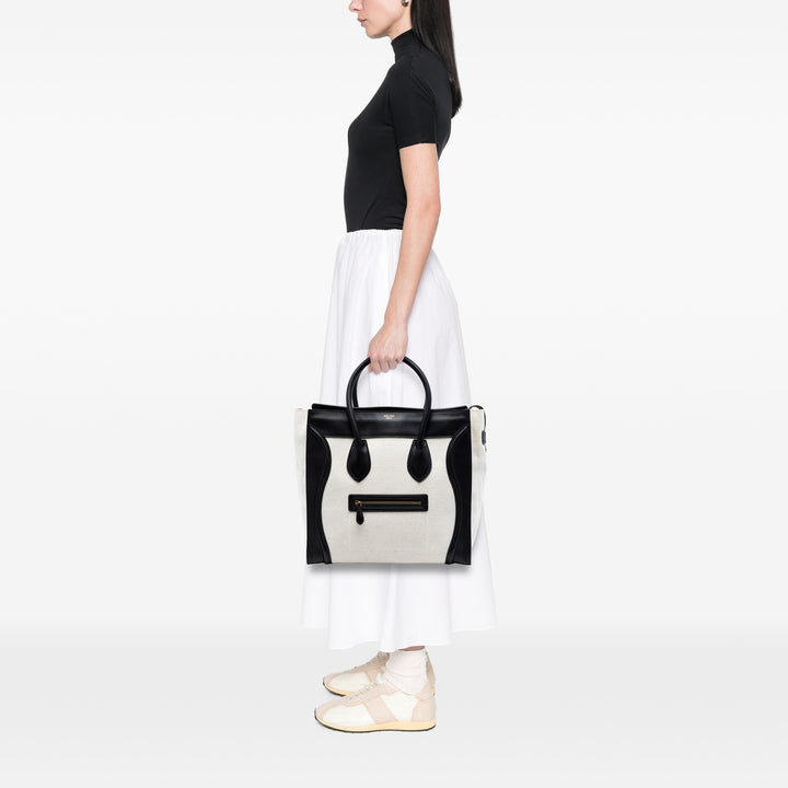 Celine Mini Bicolor Toile et Cuir Luggage Cabas