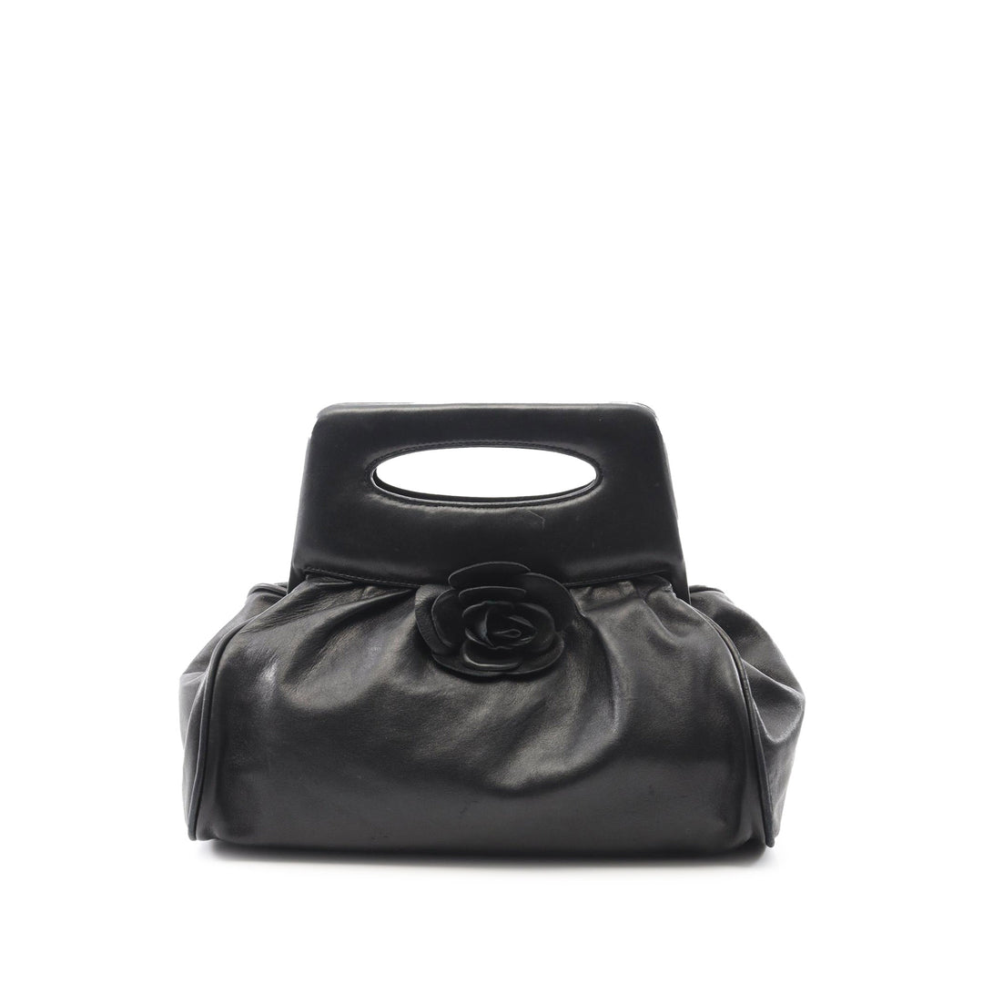 Lambskin Camellia Handbag Black - Gaby Paris