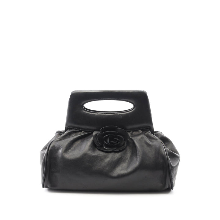 Lambskin Camellia Handbag Black - Gaby Paris