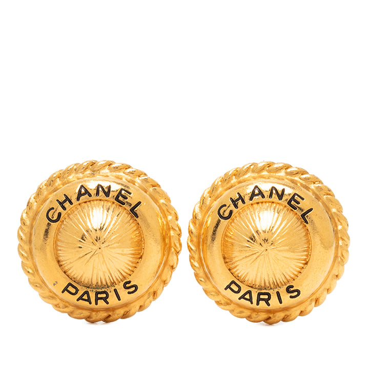 Chanel CC plaqué Rond Logo Clip On Boucles d'oreilles