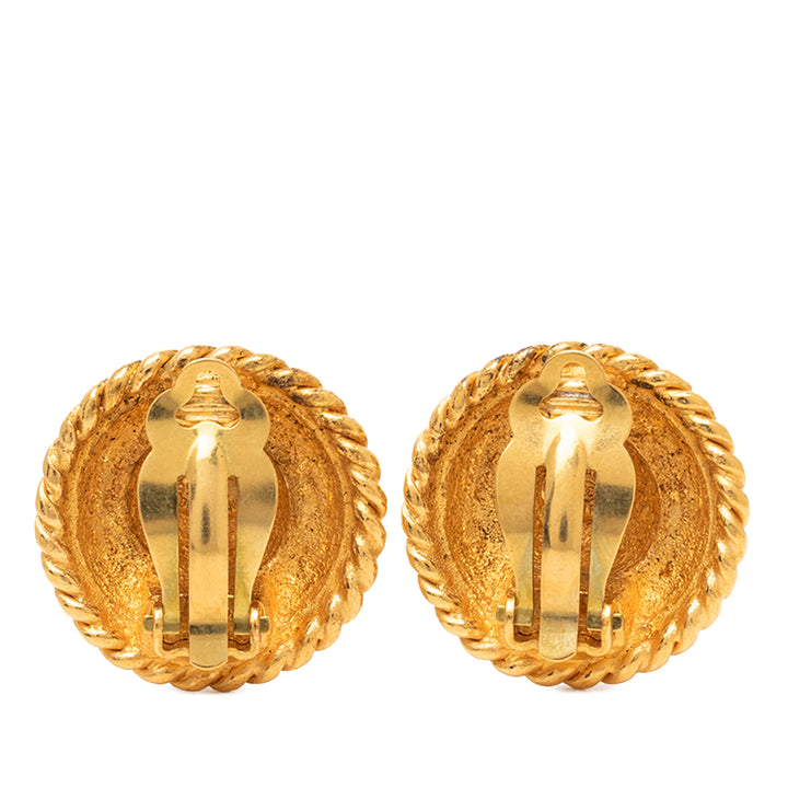 Chanel CC plaqué Rond Logo Clip On Boucles d'oreilles