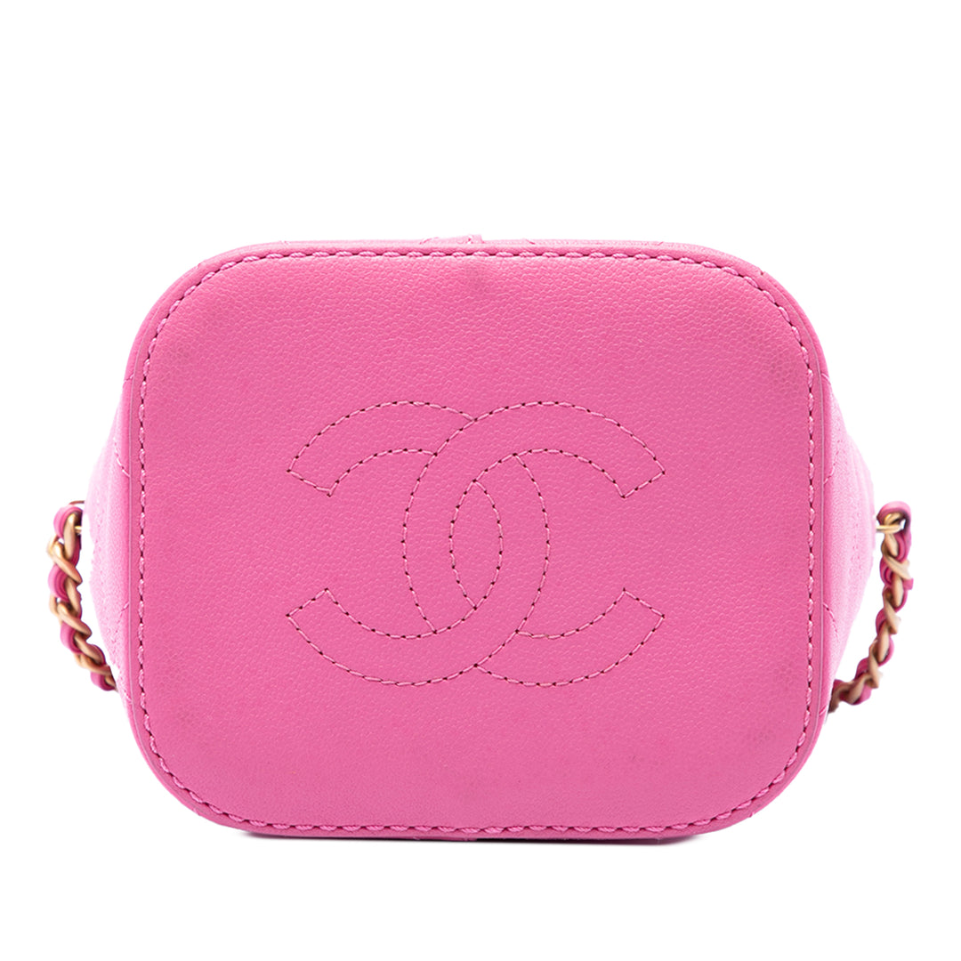 Chanel Sac seau CC Matelassé à cordon seau Petit Cuir caviar Rose – vue 3 – GABY PARIS