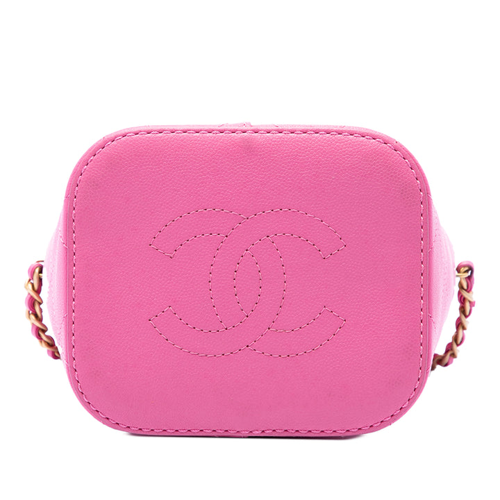 Chanel Sac seau CC Matelassé à cordon seau Petit Cuir caviar Rose – vue 3 – GABY PARIS