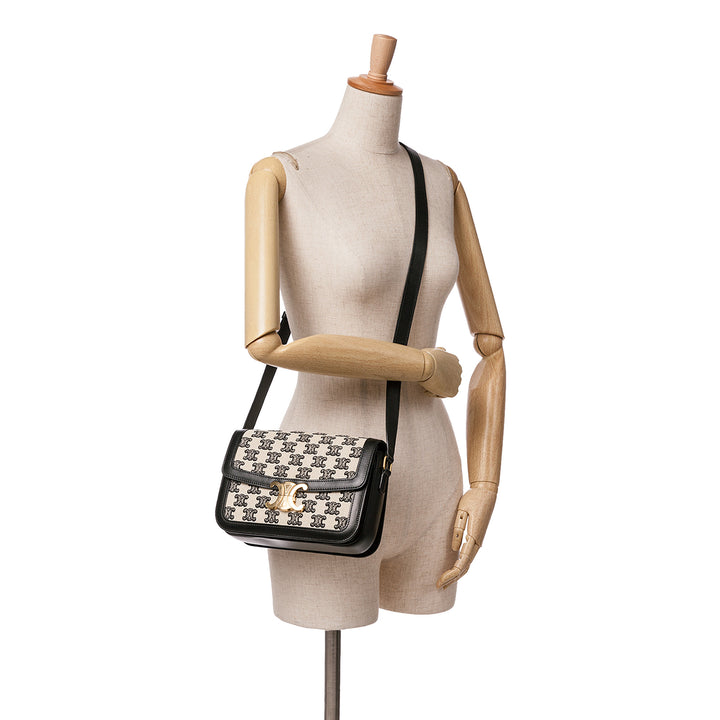 Embroidered Canvas Triomphe Crossbody White - Gaby Paris