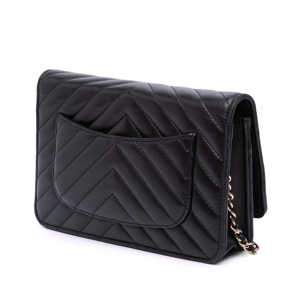 CC Chevron Lambskin Wallet On Chain Black - Gaby Paris