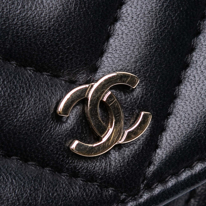 CC Chevron Lambskin Wallet On Chain Black - Gaby Paris