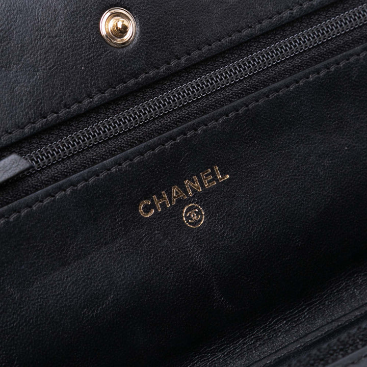 CC Chevron Lambskin Wallet On Chain Black - Gaby Paris