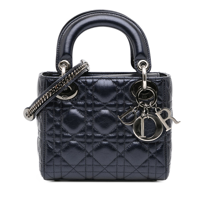 Mini Crinkled Calfskin Cannage Lady Dior Blue - Gaby Paris