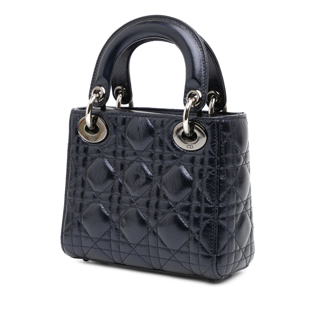 Mini Crinkled Calfskin Cannage Lady Dior Blue - Gaby Paris
