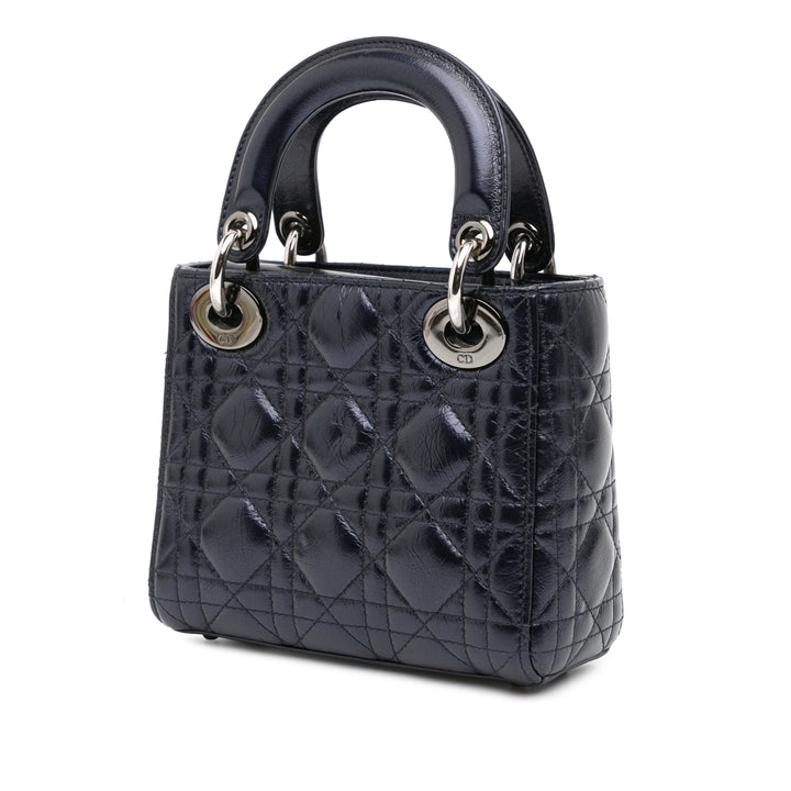 Mini Crinkled Calfskin Cannage Lady Dior Blue - Gaby Paris