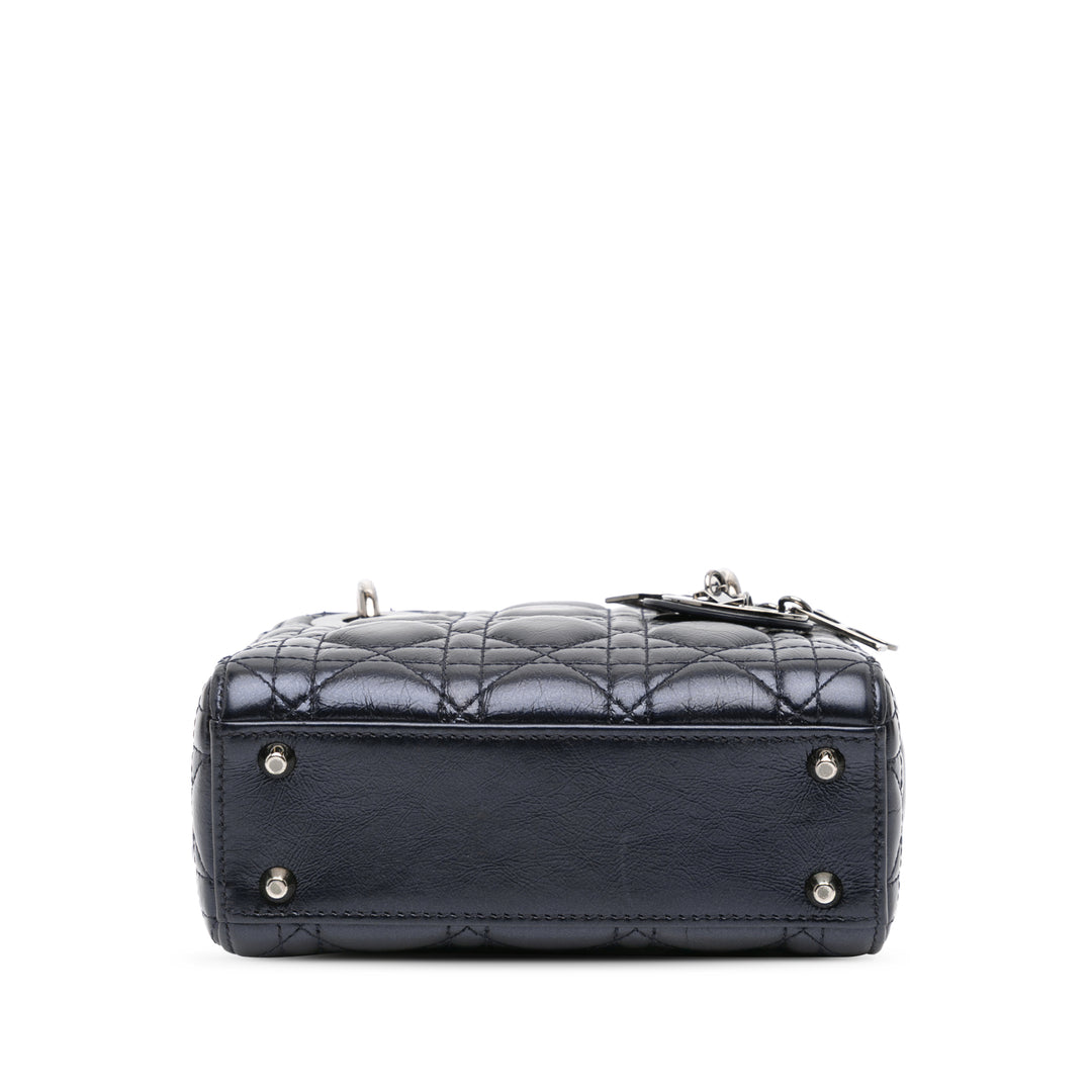 Mini Crinkled Calfskin Cannage Lady Dior Blue - Gaby Paris