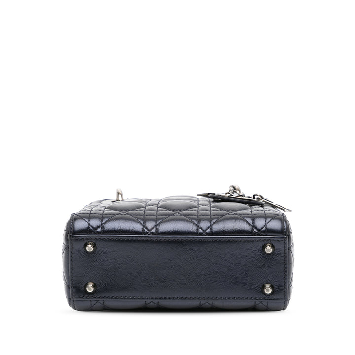 Mini Crinkled Calfskin Cannage Lady Dior Blue - Gaby Paris