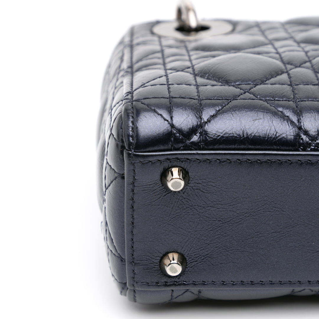 Mini Crinkled Calfskin Cannage Lady Dior Blue - Gaby Paris