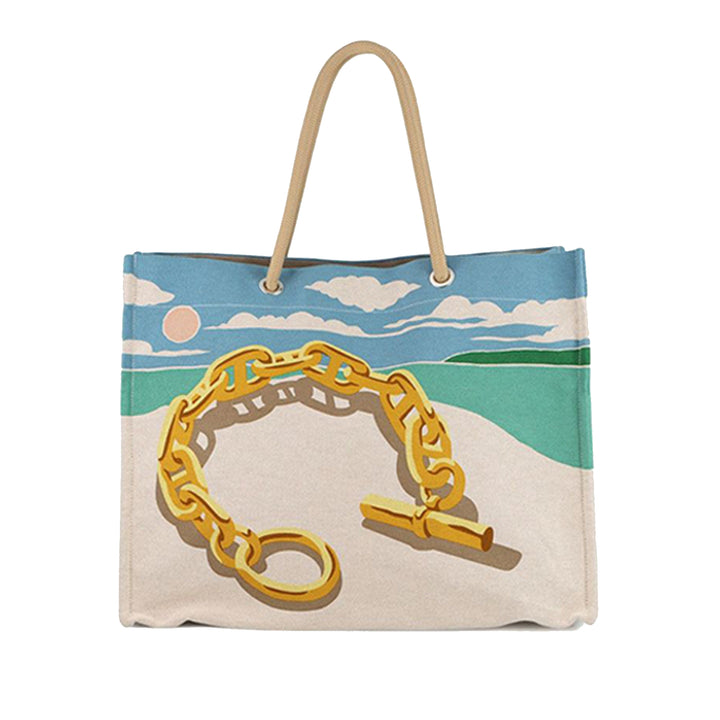 Hermès Toile Escale a la Plage Beach Sac