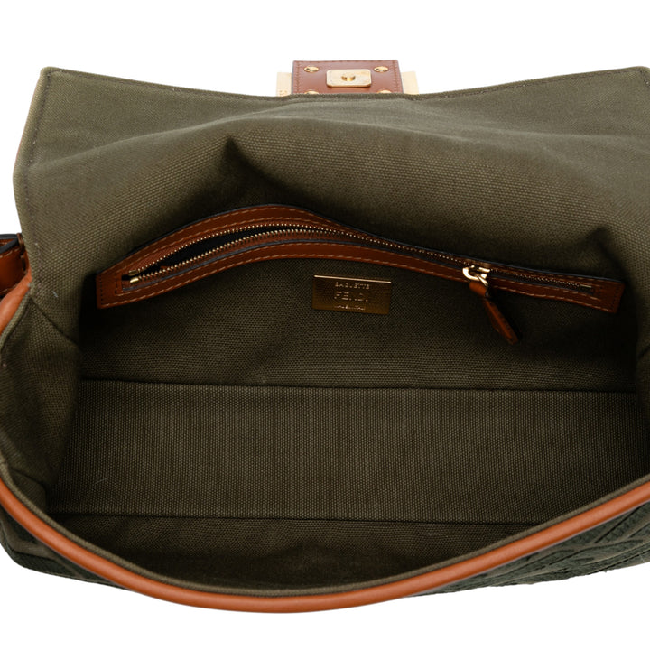 Fendi Zucca Embroidered Toile Baguette Sac cartable Vert – GABY PARIS Authentique
