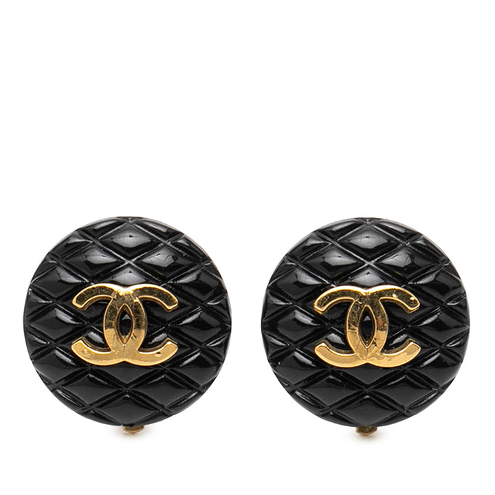 Chanel CC plaqué Resin Matelassé Button Clip On Boucles d’oreilles