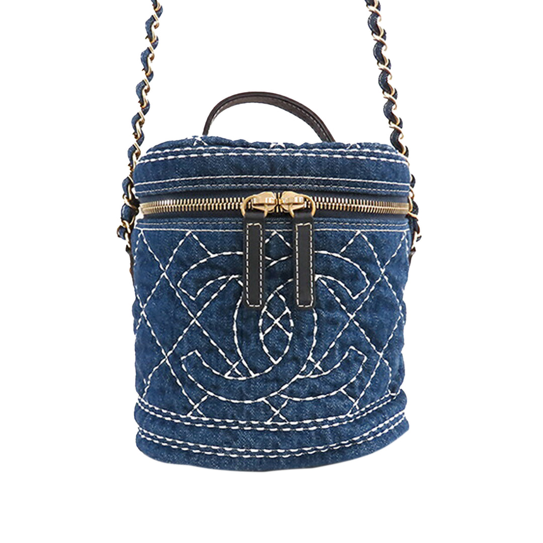 CC Quilted Denim Vanity Bag Blue - Gaby Paris