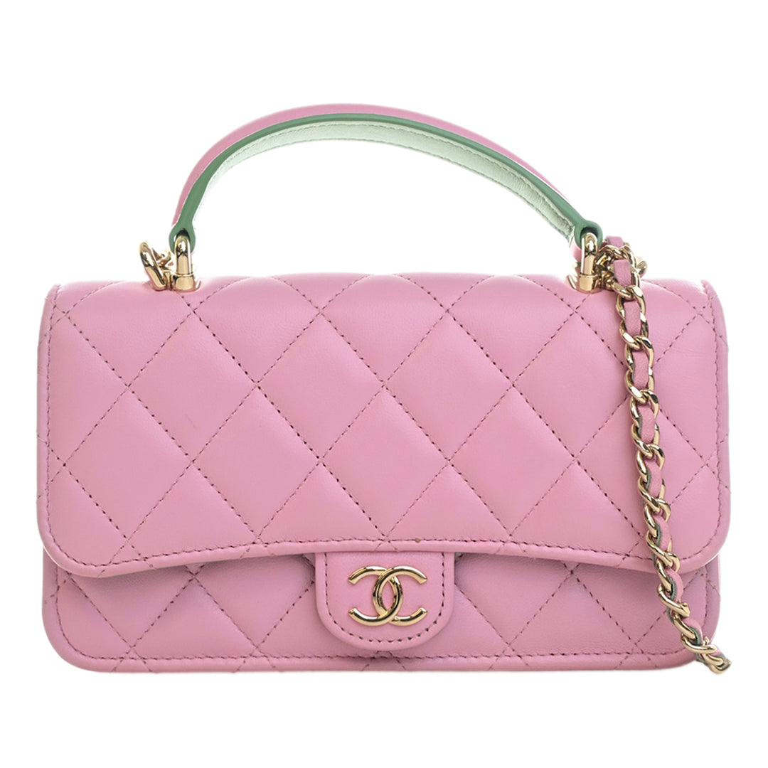 Chanel CC Matelassé Cuir d’agneau anse supérieure Phone Holder avec chaîne