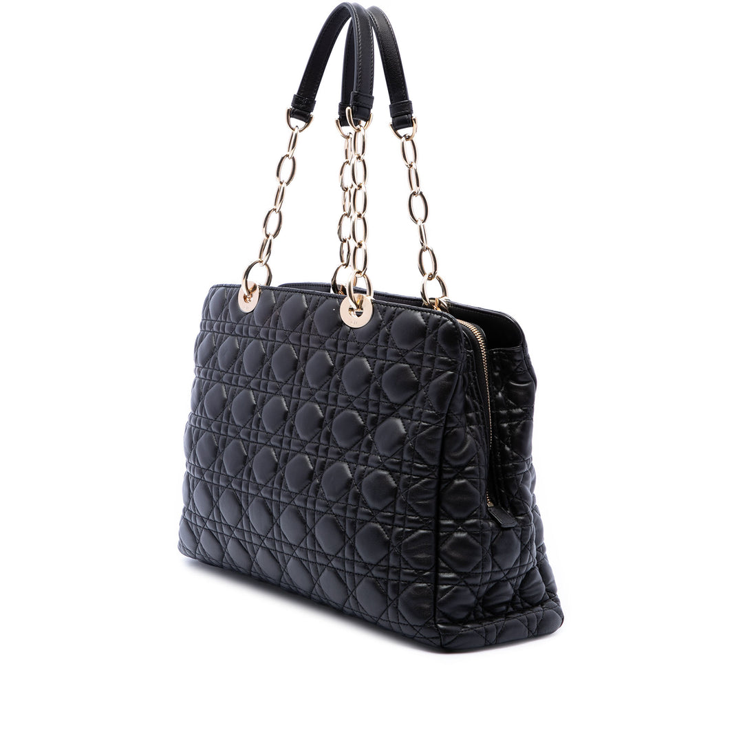 Cannage Souple Zippé Lady Dior Cabas Grand Cuir d'agneau Noir