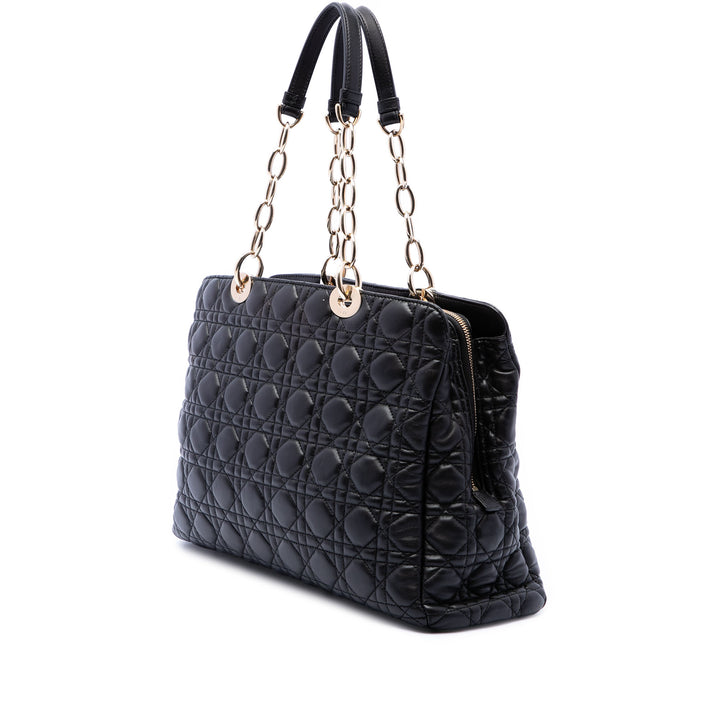 Cannage Souple Zippé Lady Dior Cabas Grand Cuir d'agneau Noir
