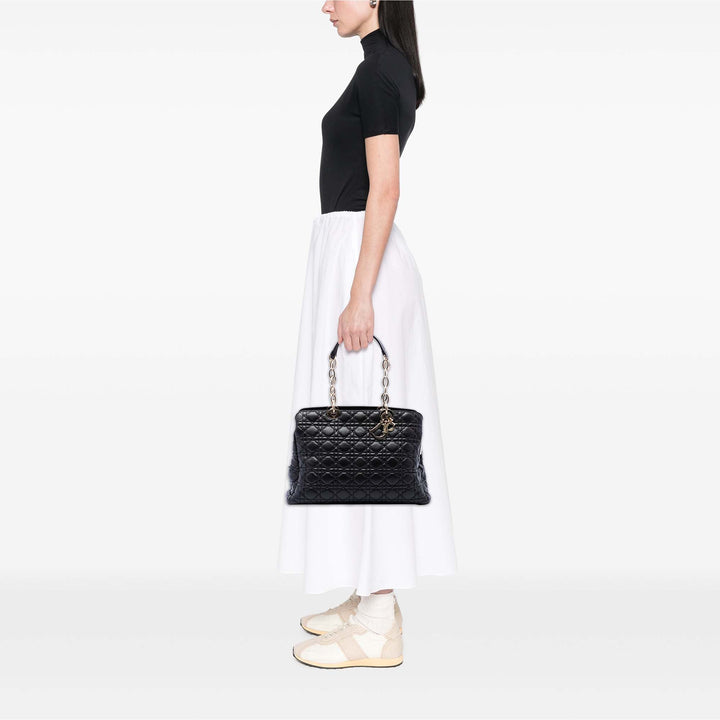 Cannage Souple Zippé Lady Dior Cabas Grand Cuir d'agneau Noir