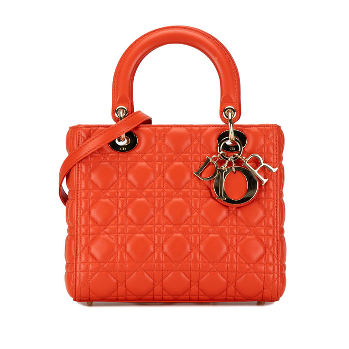 Medium Lambskin Cannage Lady Dior Orange - Gaby Paris