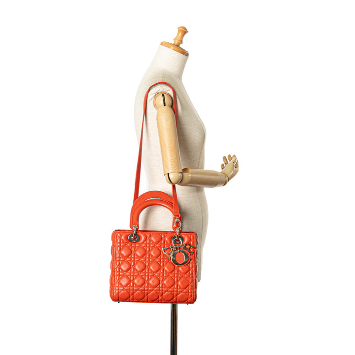 Medium Lambskin Cannage Lady Dior Orange - Gaby Paris