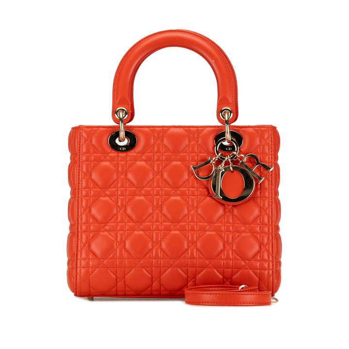 Medium Lambskin Cannage Lady Dior Orange - Gaby Paris