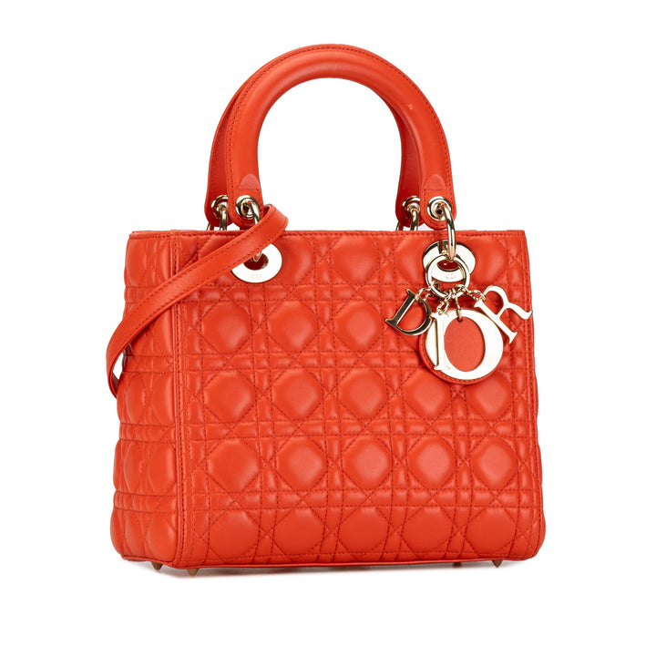 Medium Lambskin Cannage Lady Dior Orange - Gaby Paris