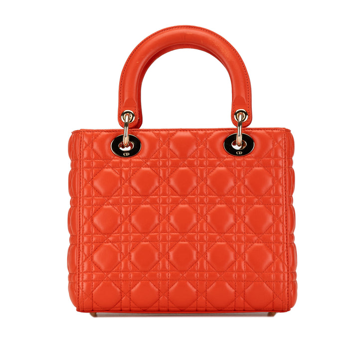 Medium Lambskin Cannage Lady Dior Orange - Gaby Paris