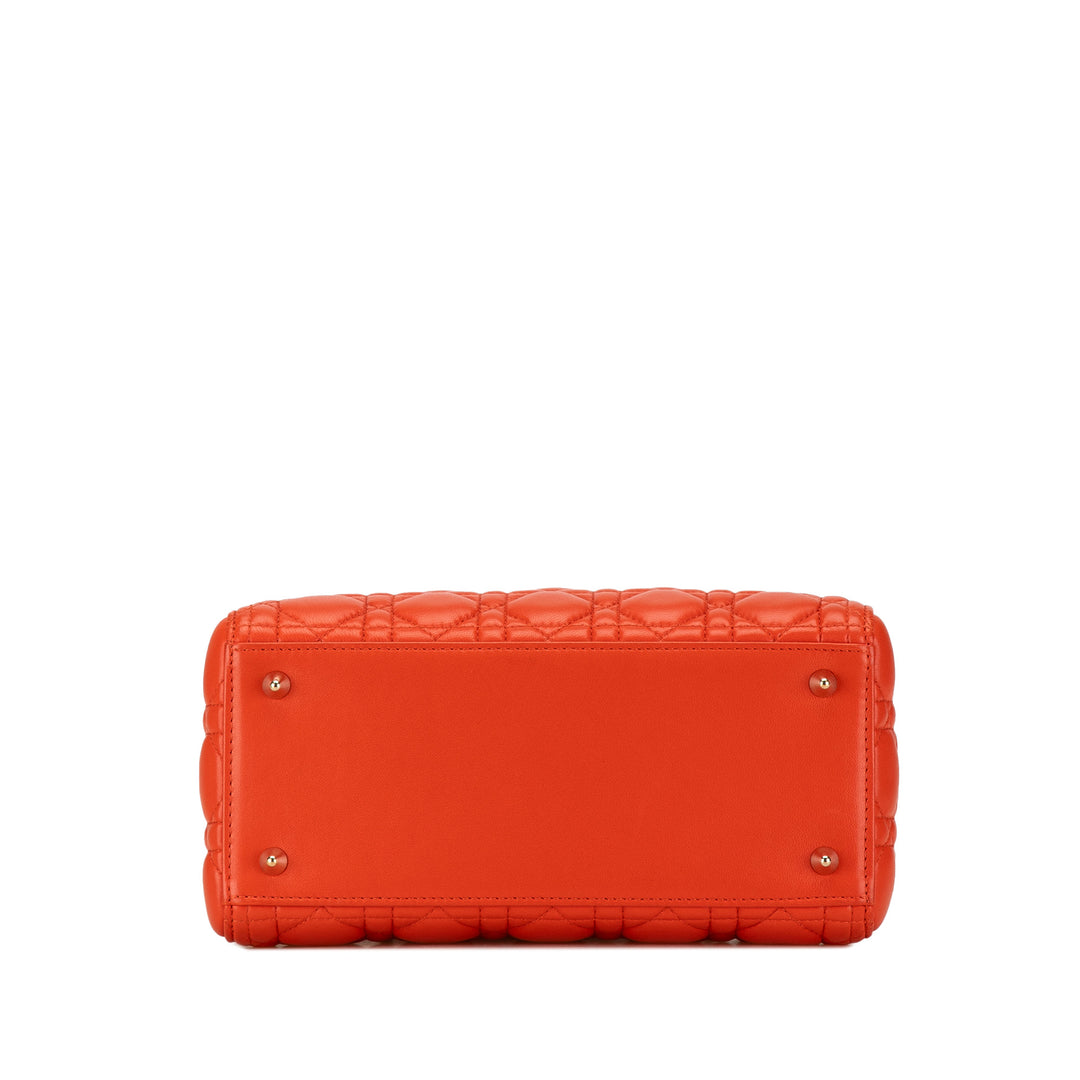 Medium Lambskin Cannage Lady Dior Orange - Gaby Paris