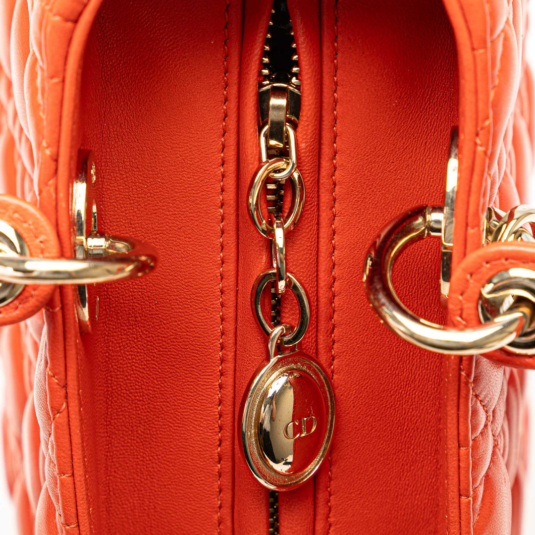 Medium Lambskin Cannage Lady Dior Orange - Gaby Paris