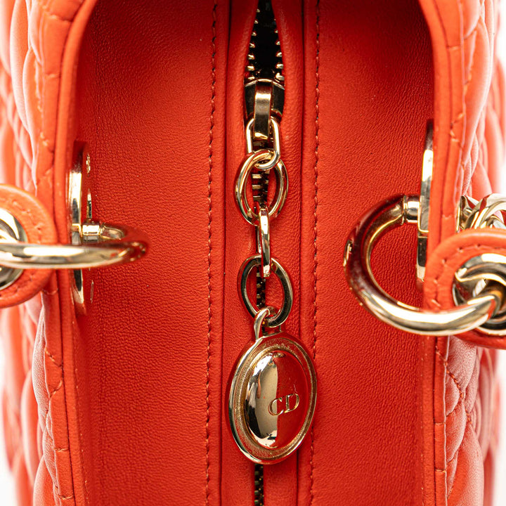 Medium Lambskin Cannage Lady Dior Orange - Gaby Paris