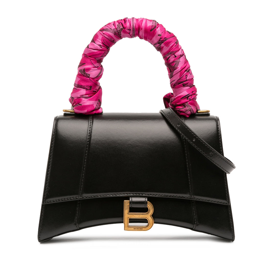 brillant Box Hourglass sac à Petit Cuir de veau Noir