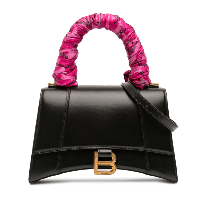 brillant Box Hourglass sac à Petit Cuir de veau Noir