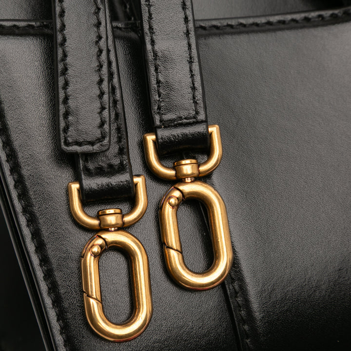brillant Box Hourglass sac à Petit Cuir de veau Noir