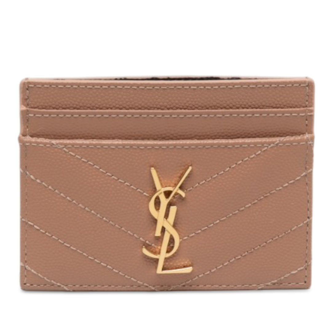 Saint Laurent Chevron Grain de Poudre Cassandre Porte-cartes Marron – vue principale – GABY PARIS