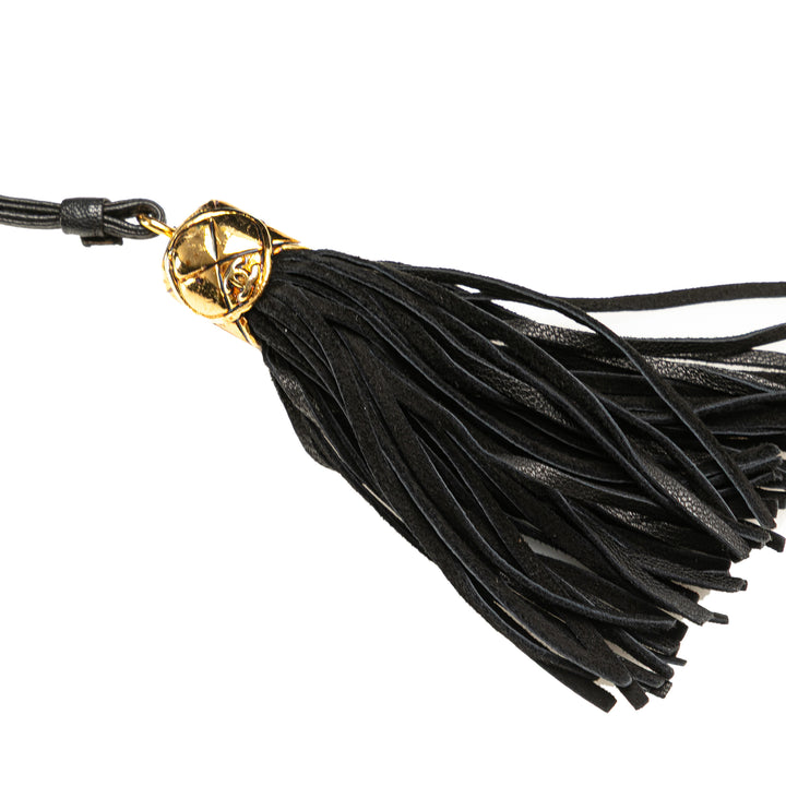 Suede Drawstring Tassel Bucket Bag Black - Gaby Paris