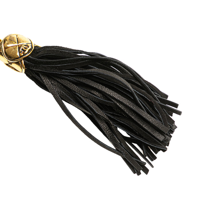 Suede Drawstring Tassel Bucket Bag Black - Gaby Paris