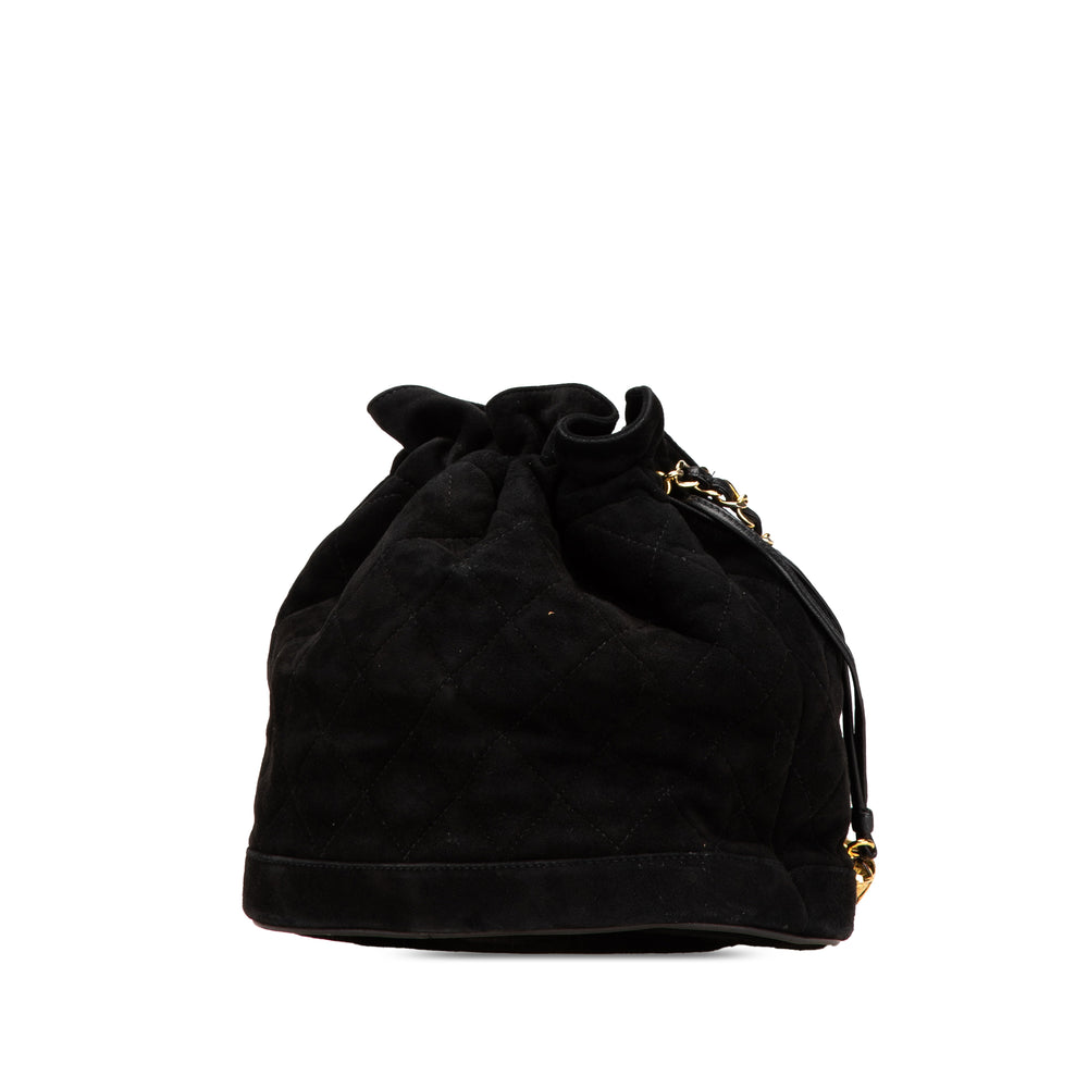 Suede Drawstring Tassel Bucket Bag Black - Gaby Paris