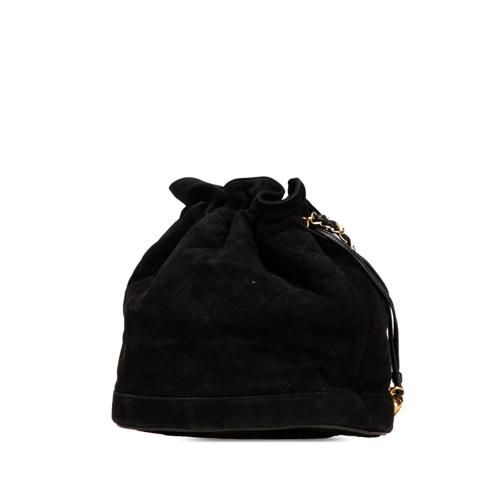 Suede Drawstring Tassel Bucket Bag Black - Gaby Paris