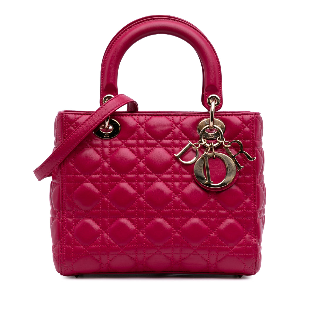 Medium Lambskin Cannage Lady Dior Pink - Gaby Paris